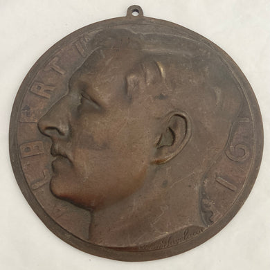 Bronze Relief Portrait Plaque of Albert I of Belgium. After Leon Vogelaar, circa 1915.
