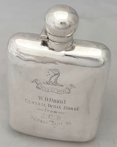 Lieutenant-Colonel Walter Dickens Daunt, Central India Horse, British Indian Army, Silver Hip Flask. 6.7 troy ounces.