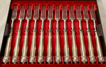 Early 19th Century Continental Canteen of Double Struck Thread & Shell Pattern Table Knives & Forks.