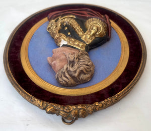 Arthur Wellesley, 1st Duke of Wellington, 19th Century Polychrome Portrait Bust Within an Oval Gilt Frame.