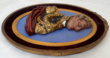 Arthur Wellesley, 1st Duke of Wellington, 19th Century Polychrome Portrait Bust Within an Oval Gilt Frame.