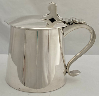 Edwardian Arts & Crafts Silver Lidded Tankard. London 1910 Elkington & Co Ltd. 13.9 troy ounces.
