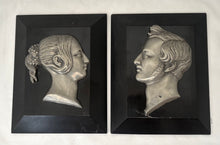 Queen Victoria and Prince Albert, a Pair of 19th Century Silvered Metal Portrait Profile Busts.