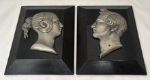Queen Victoria and Prince Albert, a Pair of 19th Century Silvered Metal Portrait Profile Busts.