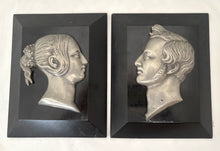 Queen Victoria and Prince Albert, a Pair of 19th Century Silvered Metal Portrait Profile Busts.