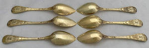 Six Early 19th Century French Silver Gilt Dessert Spoons. Cincinnatus Lorillon of Paris. 11.5 troy ounces.