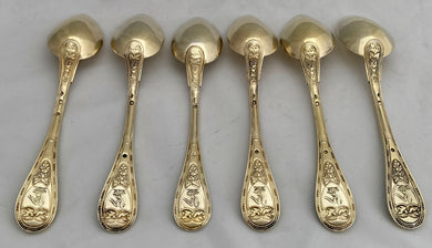 Six Early 19th Century French Silver Gilt Dessert Spoons. Cincinnatus Lorillon of Paris. 11.5 troy ounces.