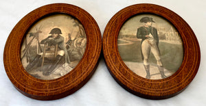 Napoleon Bonaparte, Pair of Oval Boxwood Strung Mahogany Framed Engravings. After Isabey & Philippoteaux.