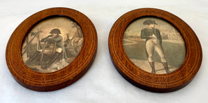 Napoleon Bonaparte, Pair of Oval Boxwood Strung Mahogany Framed Engravings. After Isabey & Philippoteaux.