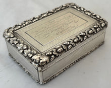 Lieutenant William Greet, Royal Navy, Silver Table Snuff Box. London 1845 Edward Edwards. 8.7 troy ounces.