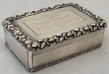 Lieutenant William Greet, Royal Navy, Silver Table Snuff Box. London 1845 Edward Edwards. 8.7 troy ounces.