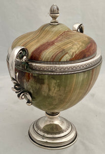 First Half 20th Century Silver Plated Green Onyx Urn & Cover.