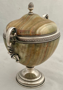 First Half 20th Century Silver Plated Green Onyx Urn & Cover.