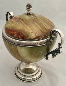 First Half 20th Century Silver Plated Green Onyx Urn & Cover.