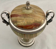 First Half 20th Century Silver Plated Green Onyx Urn & Cover.