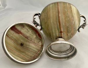 First Half 20th Century Silver Plated Green Onyx Urn & Cover.