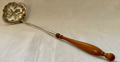 George II Style Silver Plated Toddy Ladle with Turned Fruitwood Handle