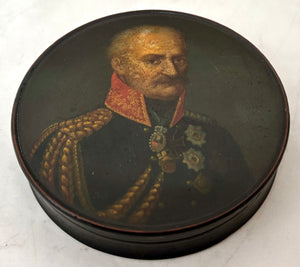 The Battles of Waterloo & Leipzig, Field Marshal Blücher, Prince of Wahlstatt, Portrait Profile Stobwasser Type Snuff Box.