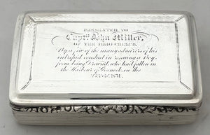 Captain John Millar of the Brig Cherub, For Saving a Boy at Greenock Harbour in 1831, Silver Presentation Snuff Box.