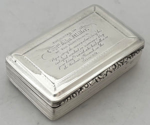 Captain John Millar of the Brig Cherub, For Saving a Boy at Greenock Harbour in 1831, Silver Presentation Snuff Box.