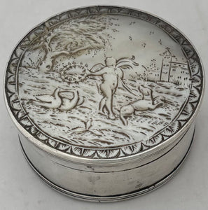 Early 19th Century Continental White Metal and Carved Mother of Pearl Box.