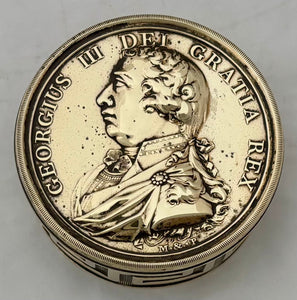 George III Golden Jubilee Portrait Profile Brass Snuff Box, circa 1810. After Nathaniel Marchant & Lewis Pingo.