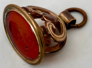 Late 18th Century Gilt Metal Military Officer Portrait Profile Intaglio Fob Seal.
