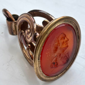 Late 18th Century Gilt Metal Military Officer Portrait Profile Intaglio Fob Seal.