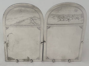 Horse Racing and Hunting Interest: Large Pair of Silver Plated Card Holders, Martin Hall & Co.