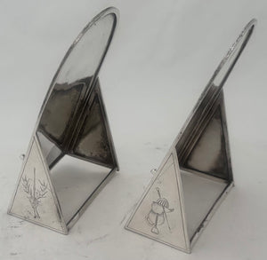 Horse Racing and Hunting Interest: Large Pair of Silver Plated Card Holders, Martin Hall & Co.