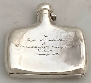 Field Marshall HRH Prince Arthur The Duke of Connaught Silver Hip Flask. Sheffield 1918, 3 troy ounces.