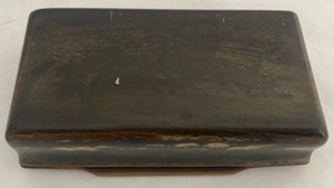19th Century Horn Table Snuff Box with Tortoiseshell Cover and Ivory Inlay.
