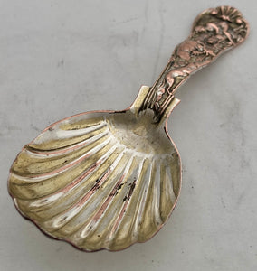 19th Century Silver Plate on Copper Stag Hunt Caddy Spoon, After Thomas Stothard.