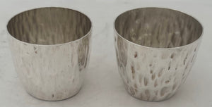 Victorian Pair of Silver Plated Bark Effect Tot Beakers. Hukin & Heath circa 1890.