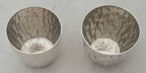Victorian Pair of Silver Plated Bark Effect Tot Beakers. Hukin & Heath circa 1890.