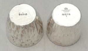 Victorian Pair of Silver Plated Bark Effect Tot Beakers. Hukin & Heath circa 1890.