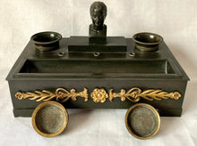 19th Century French Empire Style Ebonised Metalware Inkstand with Bust of Napoleon Bonaparte.