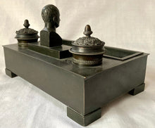 19th Century French Empire Style Ebonised Metalware Inkstand with Bust of Napoleon Bonaparte.