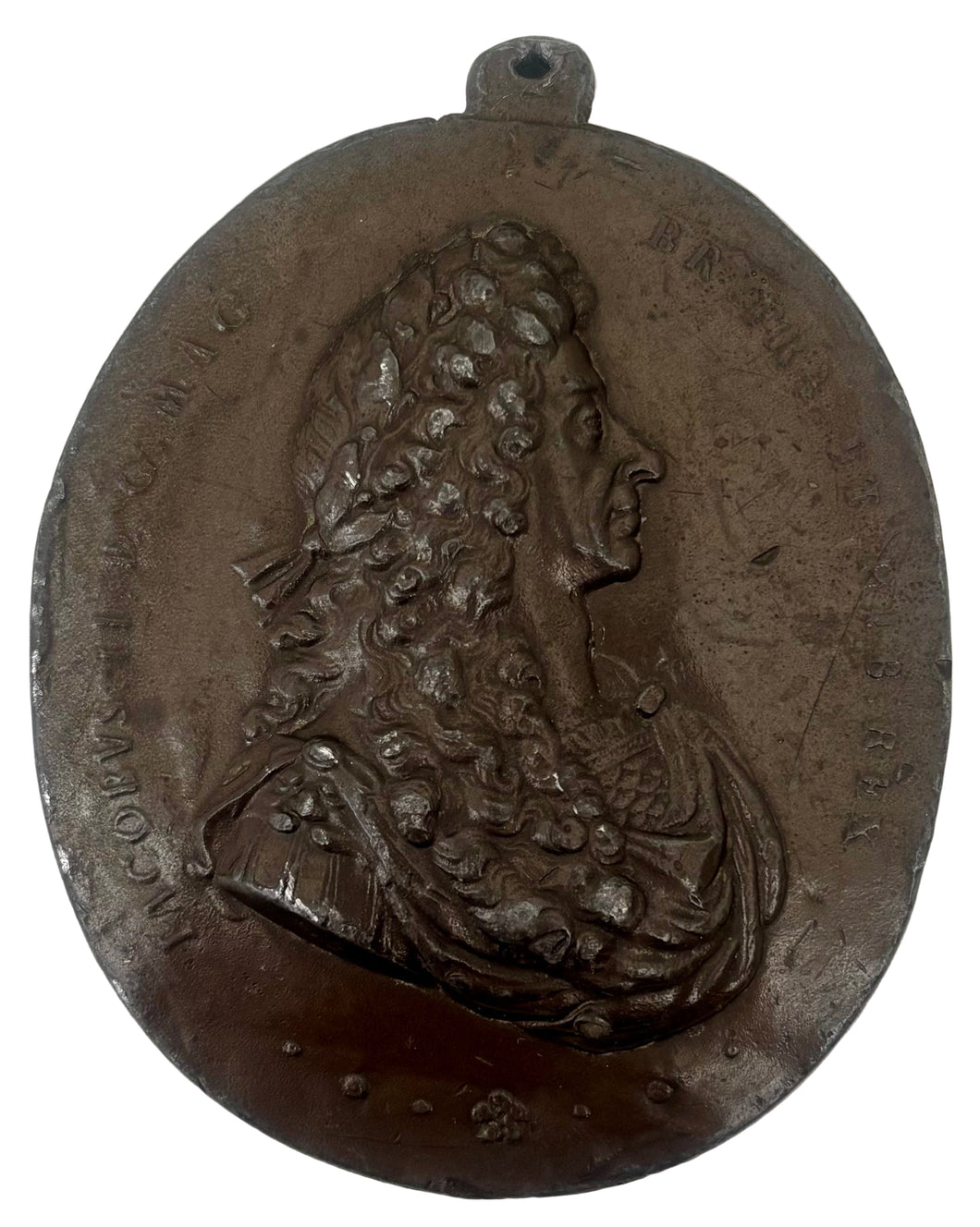 James II (1633 - 1701) Uniface Portrait Profile Bust Medallion.
