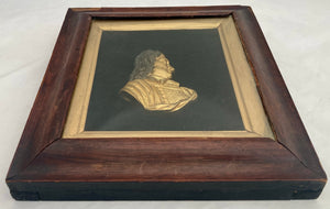 Oliver Cromwell 19th Century Framed & Glazed Gilt Bronze Portrait Profile Bust.