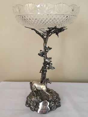 Victorian Naturalistic & Equine Silver Plated & Cut Glass Centrepiece. Circa 1882.