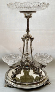 Victorian Silver Plated & Cut Glass Centrepiece with Mirrored Plateau. Henry Wilkinson & Co. of Sheffield,  circa 1850 - 1870.