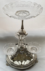 Victorian Silver Plated & Cut Glass Centrepiece with Mirrored Plateau. Henry Wilkinson & Co. of Sheffield,  circa 1850 - 1870.