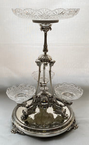 Victorian Silver Plated & Cut Glass Centrepiece with Mirrored Plateau. Henry Wilkinson & Co. of Sheffield,  circa 1850 - 1870.