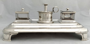 Early Victorian Silver Inkstand. London 1839 Richard Sibley II, Retailed by Makepeace. 57 troy ounces.