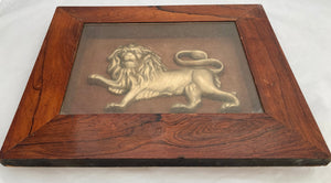 19th Century Framed & Glazed Gilt Metal Lion Plaque.