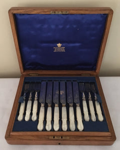 Late Victorian Silver Plated & Carved Mother of Pearl Dessert Service for Twelve. Mappin & Webb.