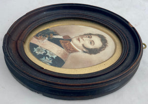 The Duke of Wellington, 19th Century Oval Framed Hand Coloured Portrait Print.