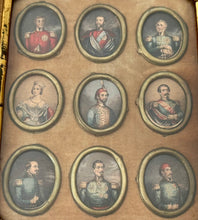 The Crimean War Allied Leaders, Framed Set of Nine Portrait Print Miniatures, After George Baxter.