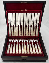 William IV Cased Set of Crested Silver and Carved Mother of Pearl Dessert Knives & Forks for Twelve. Sheffield 1831 George Hardisty.